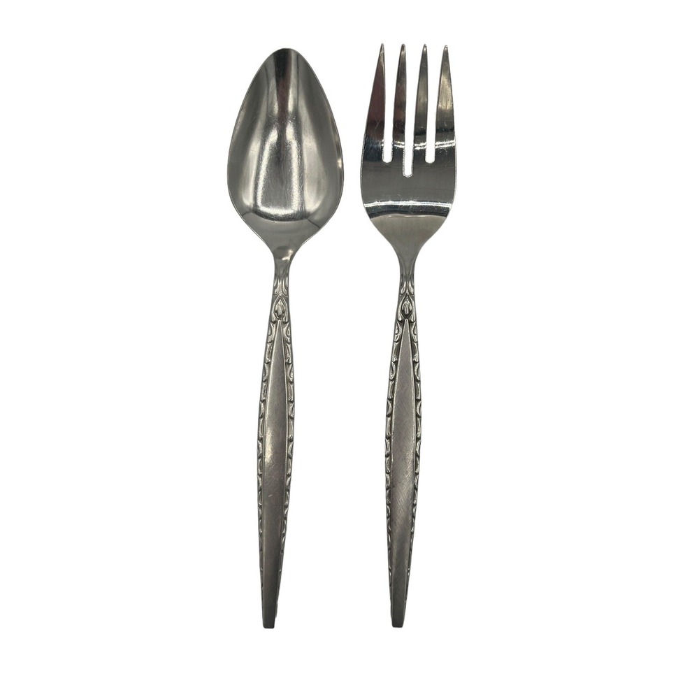 Oneida Community Venetia Stainless Serving Spoon and Cold‎ Meat Fork Set USA